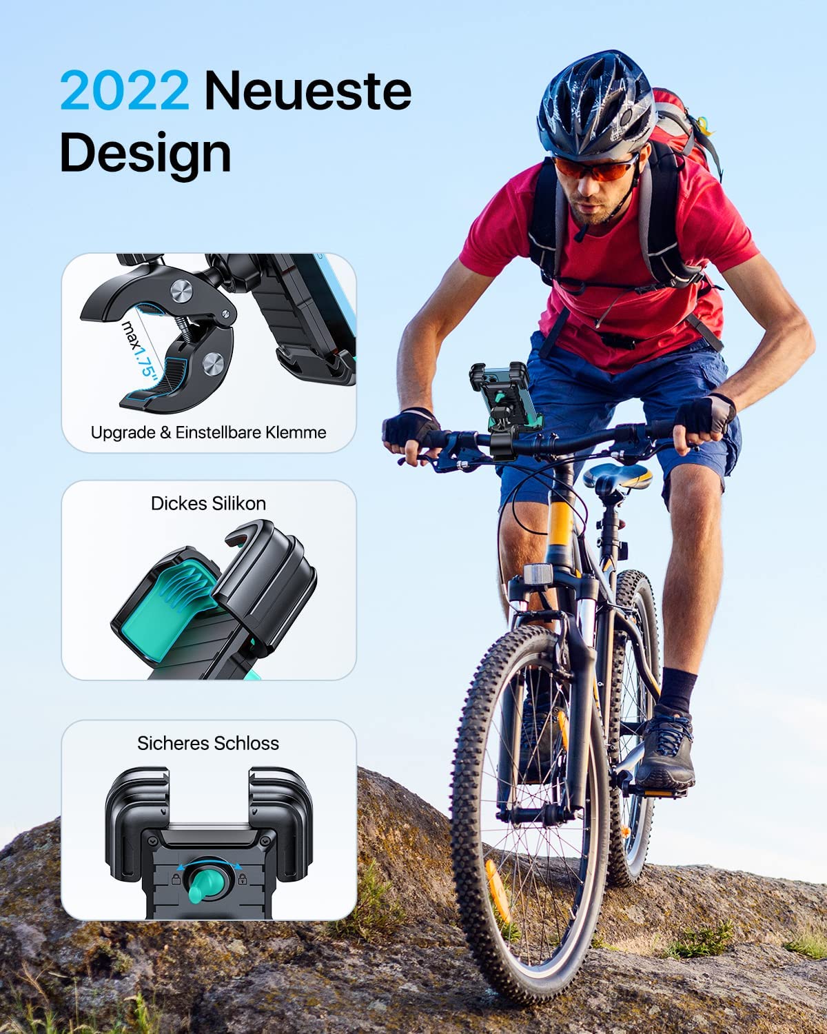 Fahrrad-Handyhalterung, universelle 360° drehbare Silikon-Lenker-Fahrradhalterung,  kompatibel mit 4,0-6,5 Zoll