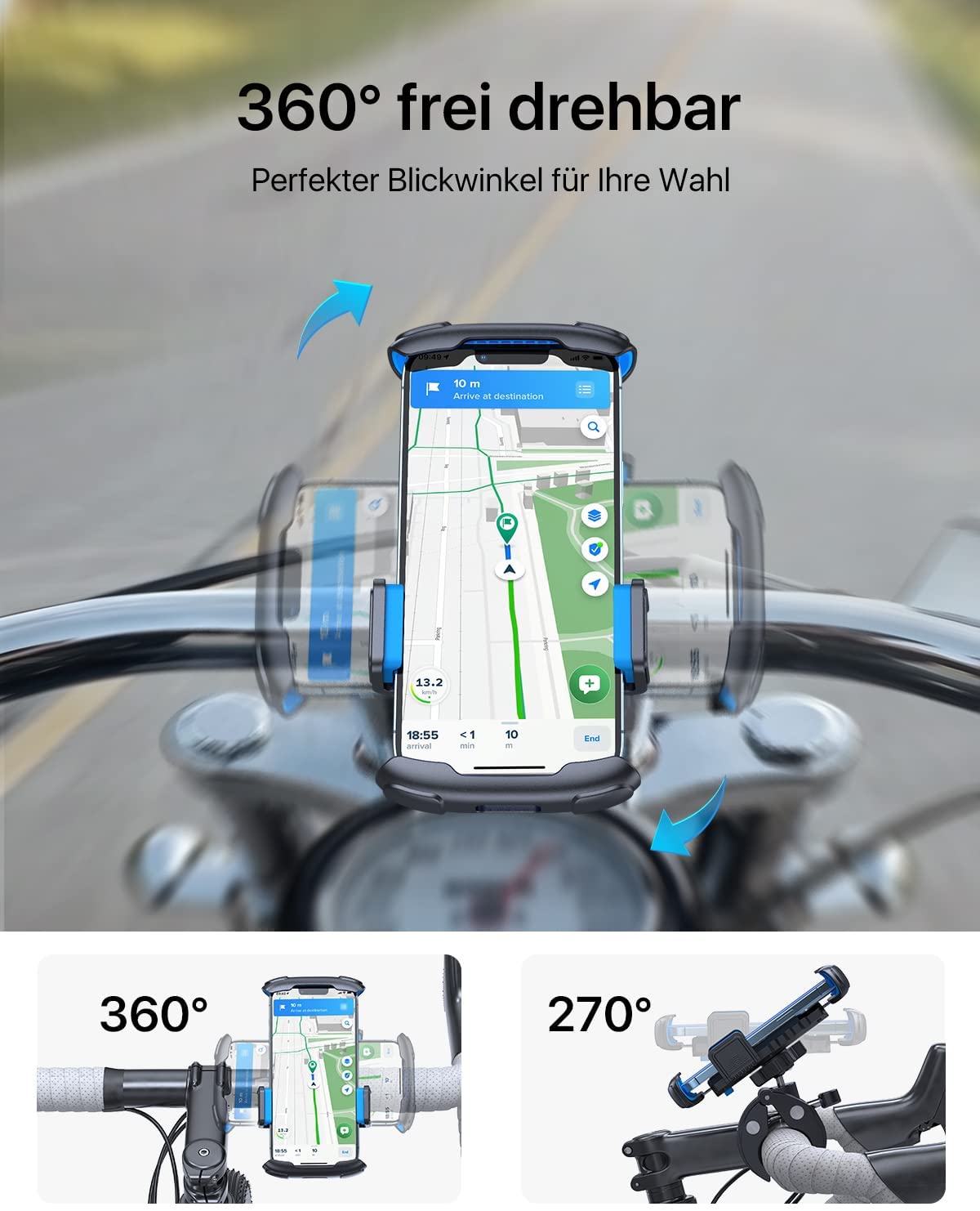 VUP Handyhalterung Fahrrad,Face ID/Touch ID kompatibel,360°drehbar Fahrrad  Handyhalterung,universal Motorrad Handyhalterung