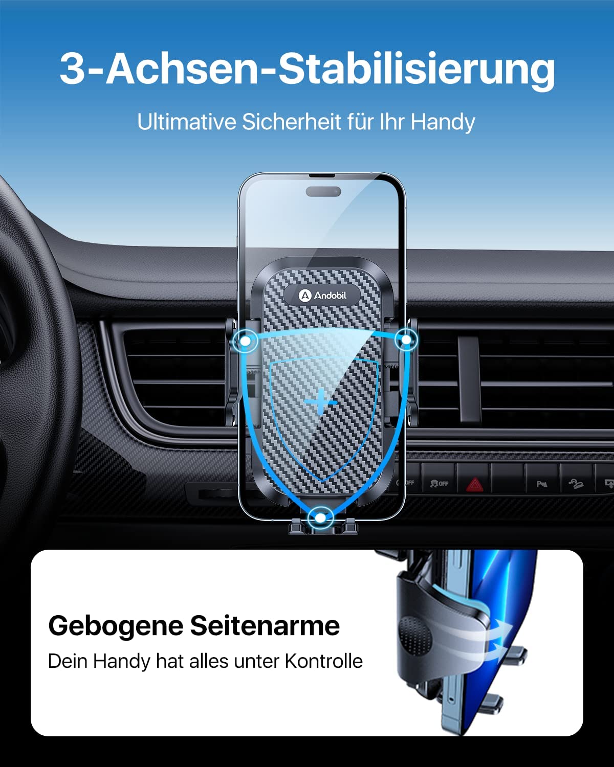 andobil Handyhalterung fürs Auto, [3-in-1][stabiler], Handyhalterung mit  Clip und Saugnapf, 360 ° drehbar, Einhandbedienung für alle Telefone  (iPhone