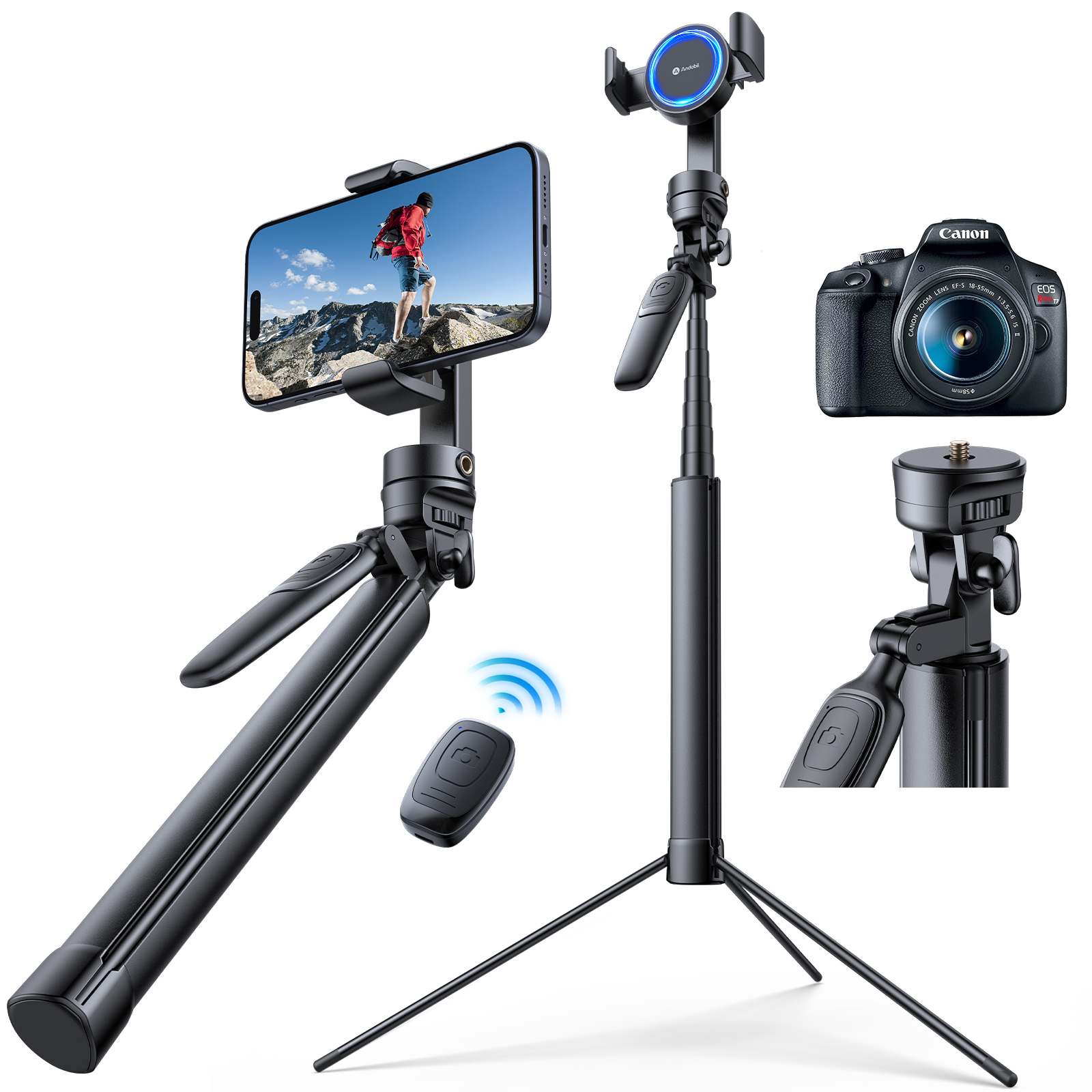  [2023 Newest] andobil 69.15 MagSafe Tripod for iPhone,  Magnetic Selfie Stick Tripod with Remote, Super Stable Travel iPhone Tripod  Stand - Lightweight Tripod for iPhone 15 14 13 Pro Max/GoPro/Camera 